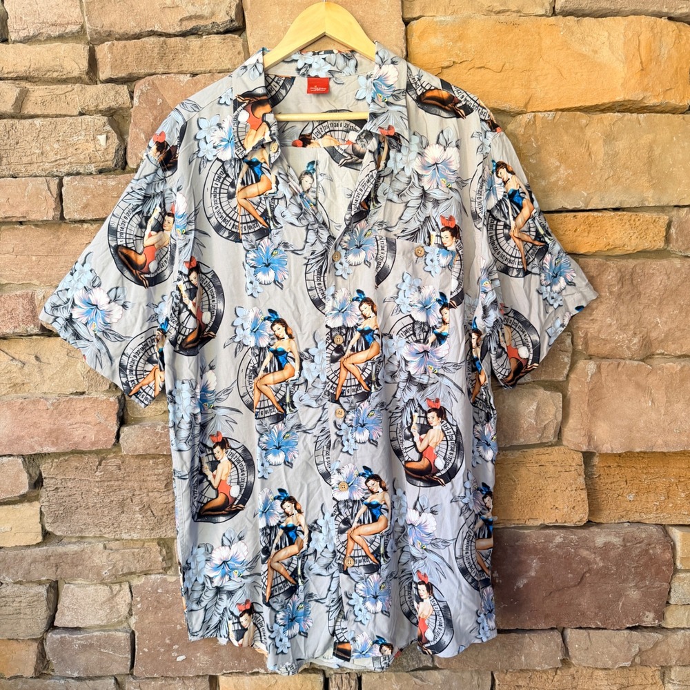 Junction West Men's XXL Hawaiian Shirt Pin Up Girl Casino Dice SS Playboy Bunny